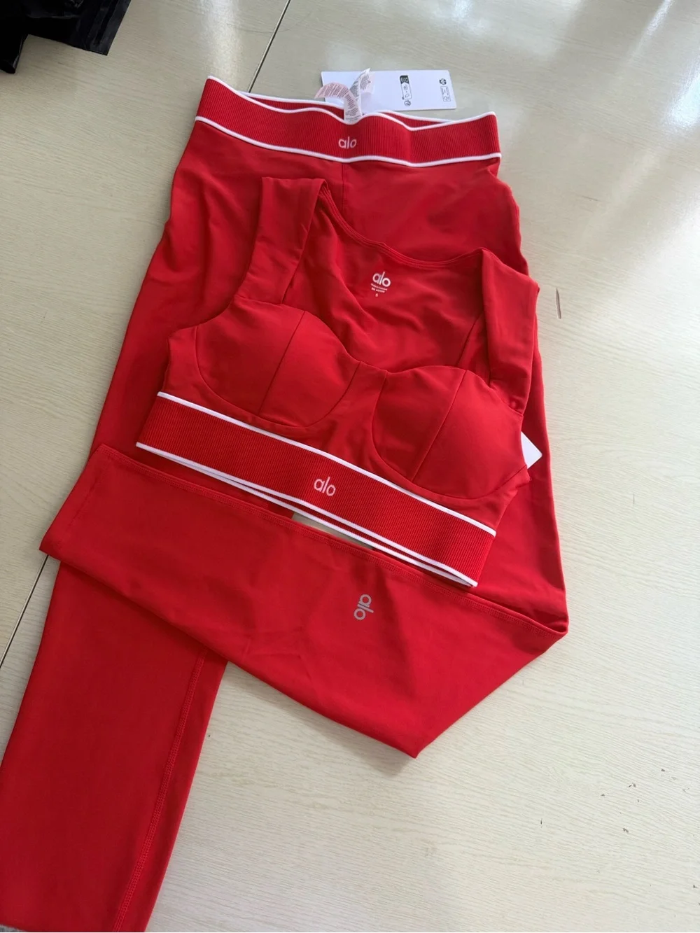 ALO Yoga Red Sports Bra with White Trim
